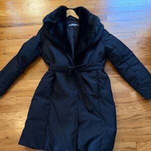 Kenneth Cole Reaction Black Puffer Coat with Faux Fur Collar